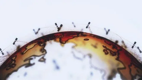 Global network network connection the world abstract 3D rendering satellites Stock Illustration