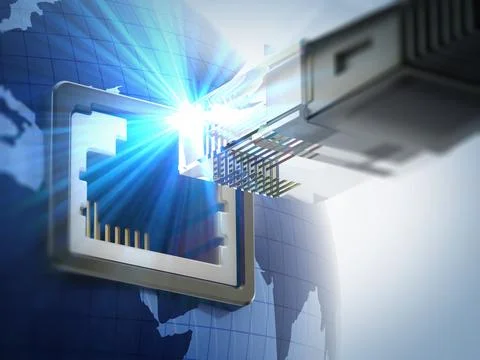 Global network with a network socket on the globe. 3D illustration Illustrazione stock