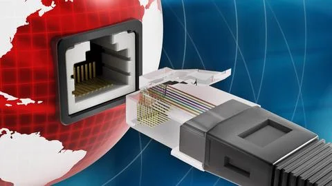 Global network with a network socket on the red globe. 3D illustration Stock Illustration