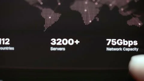 Global network offers 112 countries 3200 servers and 75Gbps Stock Photos