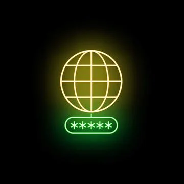 Global network password protection neon icon on black 스톡 일러스트