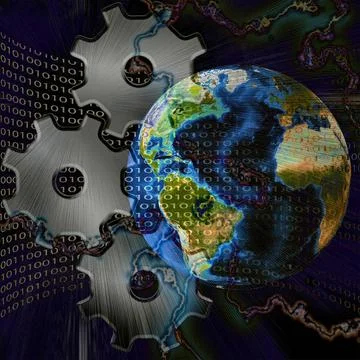 Global Network Planet Earth with binary code and cogwheels Copyright: xZoo... 库存照片