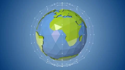 Global Network Plexus Connecting Around Rotating Earth 库存插图