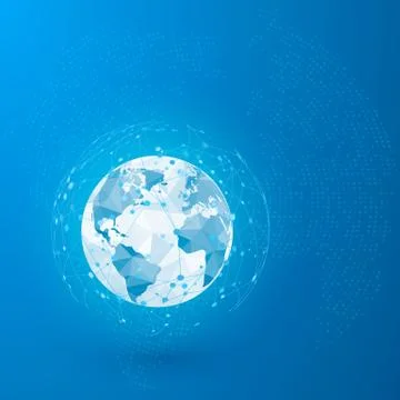 Global network. Point connecting network. World map point and lines and trian Stock Illustration