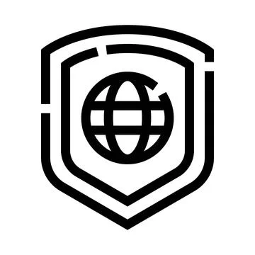 Global network protection shield outline icon Stock Illustration