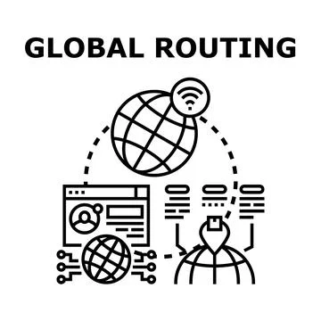 Global network routing processes information and data exchange, connecting wo Stock Illustration