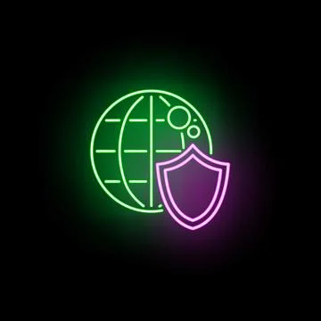 Global network security and internet protection neon icon Stock Illustration