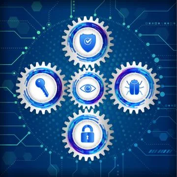 Global network security on the circuit blue background. Stock Illustration