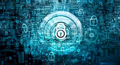 Global network security concept, Cyber Safety, Key, Closed padlock. Stock Photos