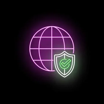 Global network security concept with glowing neon shield Stock Illustration
