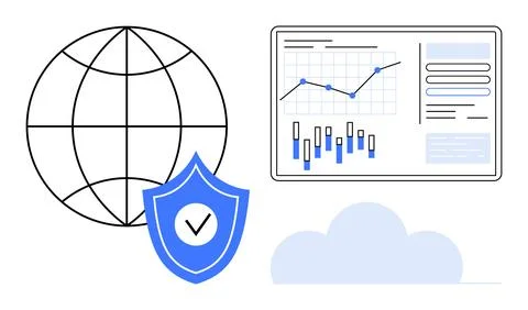 Global Network Security with Data Analysis on Screen and Cloud Backup Stockillustratie