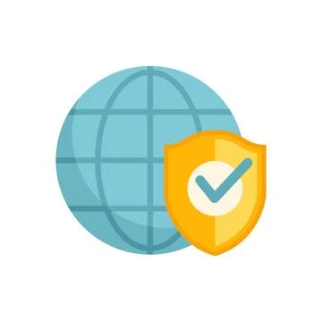 Global network security with shield and check mark icon Stock Illustration