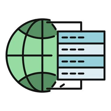Global network server connecting data storage to internet Stock Illustration