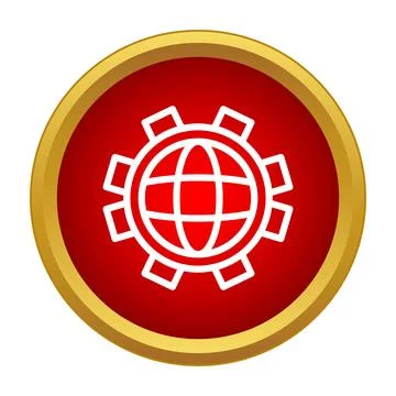 Global network settings icon on red button Stockillustratie