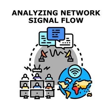 Global network signal flow analysis and communication Stock Illustration
