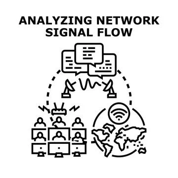 Global network signal flow analysis and communication Stock Illustration