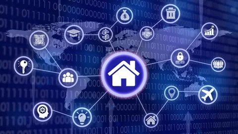 Global network of smart home technology with digital connections and icons .. Stock Footage 327759578