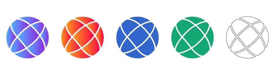 Global Network Sphere Icon Set in Gradient and Line Art Stock Illustration