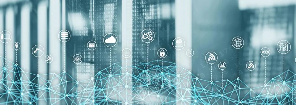 Global Network Structure on Abstract Data Center Background. Stock Photos