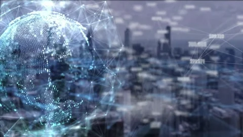 Global network technology and connection data double exposure with Chicago Stock Footage 267226947
