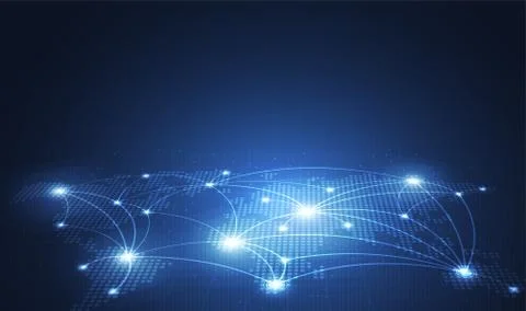 Global network technology background with world map or social media communica Illustrazione stock