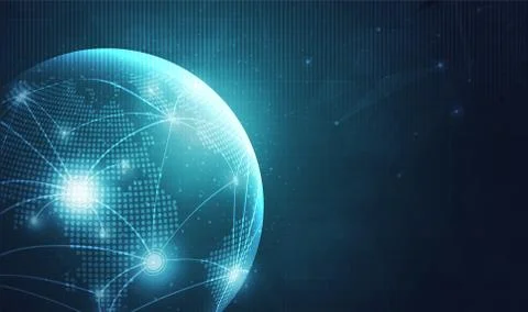 Global network technology background with world map or social media communica Stock-Illustration