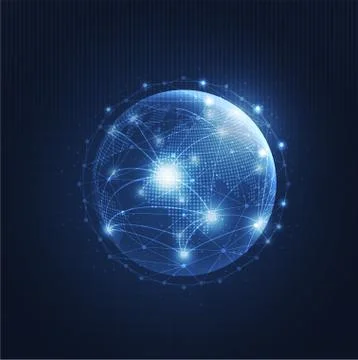 Global network technology background with world map or social media communica Stock Illustration