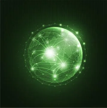 Global network technology background with world map or social media communica Illustrazione stock