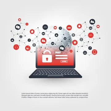 Global Network Vulnerability, Locked Device, Encrypted Files Stock Illustration