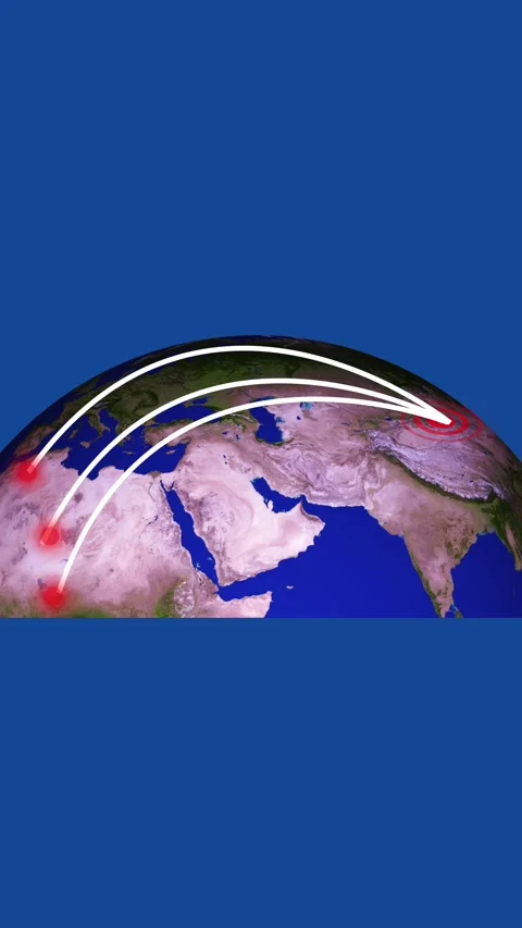 Global network of white connection lines linking continents. Worldwide trav.. Stock Footage 345964720
