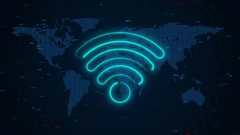 Global Network Wi-Fi Icon with Futuristic Neon Stock Footage 339057659