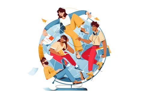 Global network of workers and processes Stock Illustration