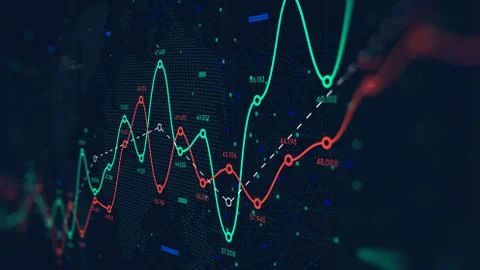 Global network of world big data, financial profit and loss curve, background Stock Photos