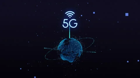 Global networking and digital future. 5G with glowing lines radiating outward. Stock Footage 281005260