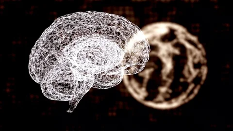 Global networking concept. Digital human brain and planet with multiple Stock Footage 121801161