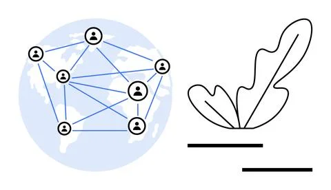 Global Networking Connections Mapped on World Globe with Abstract Line Art .. Illustrazione stock