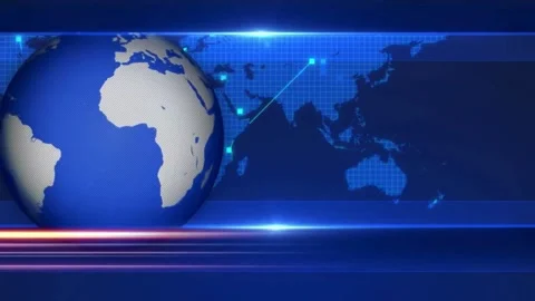 Global News Broadcast Graphics Background with Spinning Earth Video stock 335406971
