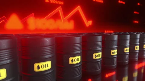 Global Oil Crisis 3D Render Barrels Red Stock Graph Stock Footage 331090395