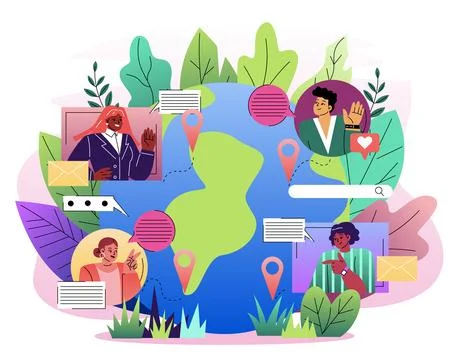 Global online communication concept. Vector illustration Stock Illustration