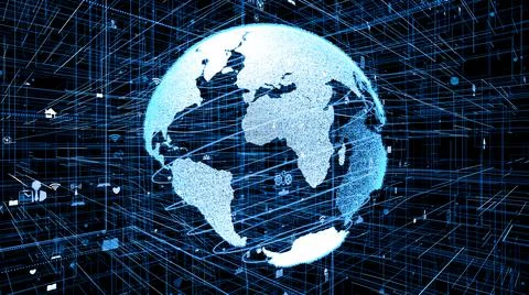 Global online internet network and internet of things IOT concept Illustrazione stock