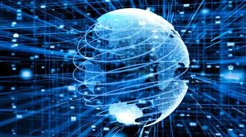 Global online internet network and internet of things IOT concept Illustrazione stock
