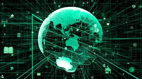 Global online internet network and internet of things IOT concept Illustrazione stock