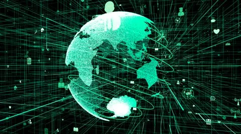 Global online internet network and internet of things IOT concept Illustrazione stock