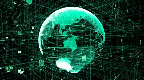 Global online internet network and internet of things IOT concept 스톡 일러스트