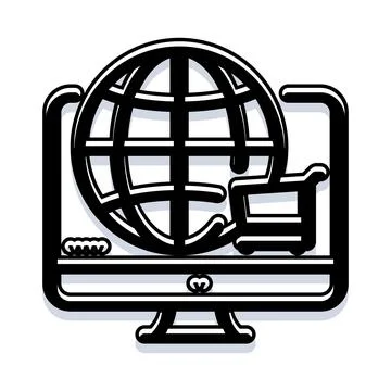 Global online shopping retail e commerce services icon Stock Illustration