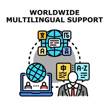 Global online support connecting different languages Stock Illustration