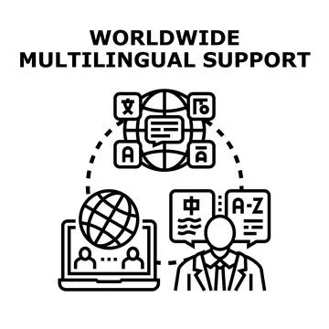 Global online support connecting different languages Stock Illustration