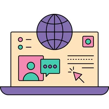 Global online web education flat vector icon Stock Illustration