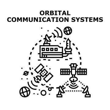Global orbital communication network sending data signal Stock Illustration