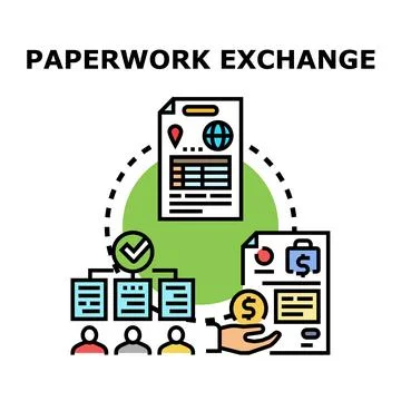 Global paperwork exchange process with financial transaction Stock Illustration